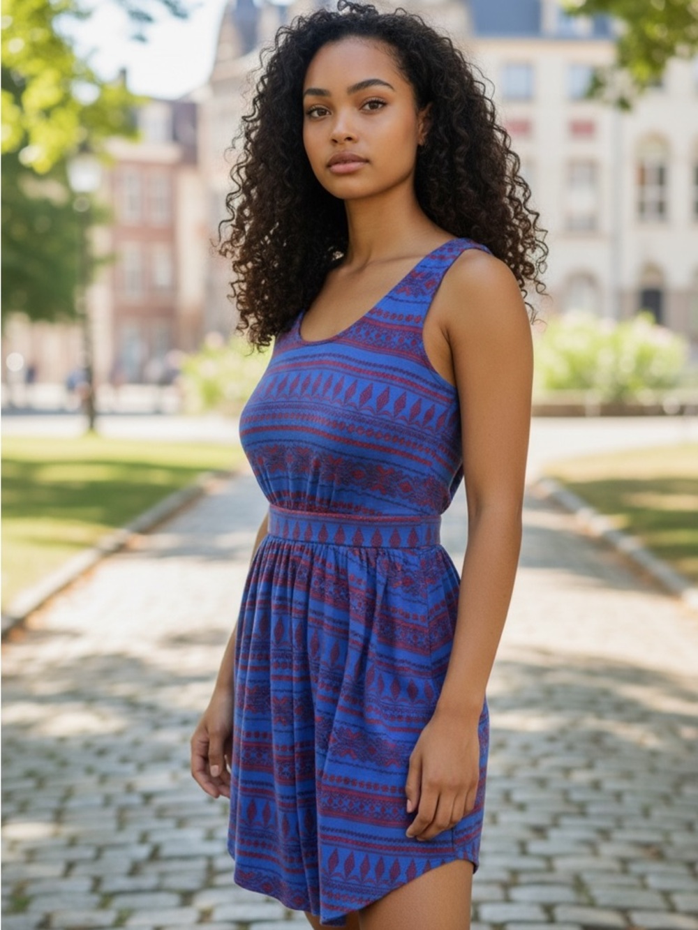 Forever 21 Blue & Purple Tribal-Print Sleeveless Mini Dress